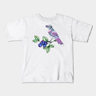 Blue Jay bird with Blue Berry Kids T-Shirt